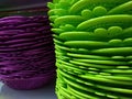 plastic plate in purple and green