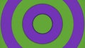 Purple and green slowly pulsating wide circles or rings, seamless loop. Design. 3D moving round lines.