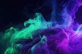 Purple green smoke black background. Color smoke. Water splash. Cosmic stardust. Royalty Free Stock Photo