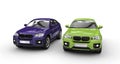 Purple And Green SUVs Royalty Free Stock Photo