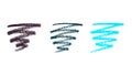 Purple, green and turquoise eyeliner pencil traces on white background