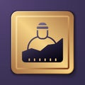 Purple Growth of homeless icon isolated on purple background. Homelessness problem. Gold square button. Vector
