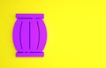 Purple Gun powder barrel icon isolated on yellow background. TNT dynamite wooden old barrel. Minimalism concept. 3d Royalty Free Stock Photo