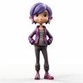 Purple-haired Cartoon Girl Figurine - Youthful Protagonist With Kidcore Style