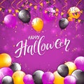 Purple Halloween background with balloons and pennants