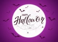 Purple Halloween Background with Moon and Bats Royalty Free Stock Photo