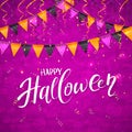 Purple Halloween background with pennants and streamers