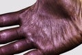 Purple Hand. Shiny Skin Texture for Advertising