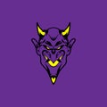 Purple Head Devil Illustration, Devil Head with Purple Background, Devil with Horn