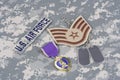 Purple Heart award with dog tags on US AIR FORCE uniform Royalty Free Stock Photo