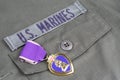 Purple Heart award on US MARINES olive green uniform