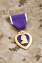 Purple Heart War Medal on Marine Camouflage Material Royalty Free Stock Photo