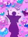 Purple hearts background with angel