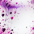 Purple hearts with dripping water on a white background (tiled)