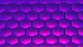 Purple hexagons 3D geometric background, shiny metallic honeycomb pattern