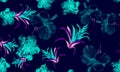 Purple Hibiscus Backdrop. Blue Flower Background. Green Seamless Illustration. Pink Watercolor Leaves. Pattern Jungle. Tropical Ba Royalty Free Stock Photo