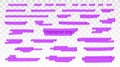 Purple highlighter lines set isolated on transparent background. Marker pen highlight underline strokes. Vector hand Royalty Free Stock Photo