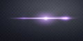 Purple horizontal lens flare. Sun flash with rays or gold spotlight and bokeh. Purple glow flare light effect. Vector Royalty Free Stock Photo