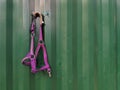 Purple Horse Harness Hanging on Green Metal Wall