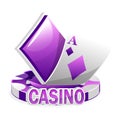 Purple icon for the casino. Vector Illustration Poker Cards, diamond symbol, and Chip Games Royalty Free Stock Photo