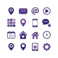Assorted purple icon set on white background, services and navigation Royalty Free Stock Photo