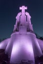 Purple Illuminated Monument of Three Crosses in Vilnius Royalty Free Stock Photo