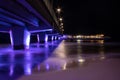 Purple illuminated pier in Kolobrzeg Royalty Free Stock Photo