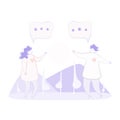 Purple illustration. The guy and the girl are talking