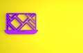 Purple Infographic of city map navigation icon isolated on yellow background. Laptop App Interface concept design