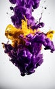 purple ink and yellow color creating abstract explosion. Smooth texture, fast motion and splash. Creative & colourful studio Royalty Free Stock Photo
