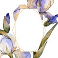 Purple iris floral botanical flower. Watercolor background illustration set. Frame border ornament square.