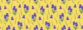 Purple irises on a yellow background. Seamless border Royalty Free Stock Photo