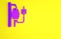 Purple IV bag icon isolated on yellow background. Blood bag. Donate blood concept. The concept of treatment and therapy