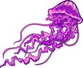 Purple jelly fish swimming up cartoon Royalty Free Stock Photo