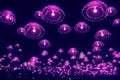 Purple jellyfish lights shine in the night sky
