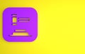 Purple Judge gavel icon isolated on yellow background. Gavel for adjudication of sentences and bills, court, justice