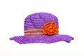 Purple knit cloth hat and Striped flower orange color .