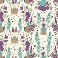 purple lavender flowers seamless pattern floral scrapbooking sheet design pastel print painting Royalty Free Stock Photo