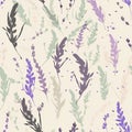 purple lavender flowers seamless pattern floral scrapbooking sheet design pastel print painting Royalty Free Stock Photo