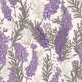 purple lavender flowers seamless pattern floral scrapbooking sheet design pastel print painting Royalty Free Stock Photo