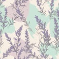 purple lavender flowers seamless pattern floral scrapbooking sheet design pastel print painting Royalty Free Stock Photo