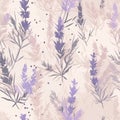 purple lavender flowers seamless pattern floral scrapbooking sheet design pastel print painting Royalty Free Stock Photo