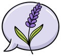 Purple lavender sprig in a light purple speech bubble with black outline Royalty Free Stock Photo