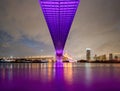 Purple led light under the bridge over the river On a cloudy day in the sky. Bhumibol Bridge, Samut Prakan, Thailand Royalty Free Stock Photo