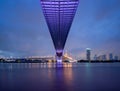 Purple led light under the bridge over the river On a cloudy day in the sky. Bhumibol Bridge, Samut Prakan, Thailand Royalty Free Stock Photo