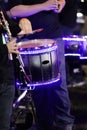 Purple LED lights on snare drums at night Royalty Free Stock Photo