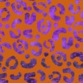 Purple leopard spot texture on orange seamless pattern Royalty Free Stock Photo