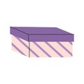 Purple lid gift box with pastel striped base. Elegant rectangular present for holidays, birthdays, celebrations and packaging Royalty Free Stock Photo