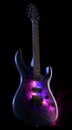 a purple light guitar on dark background generative AI Royalty Free Stock Photo