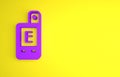 Purple Light meter icon isolated on yellow background. Hand luxmeter. Exposure meter - a device for measuring the